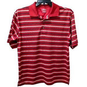 PGA Tour Mens Medium Striped‎ Golf Polo Shirt Red White Black